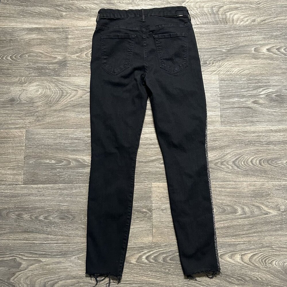MOTHER Size 28 High Waisted Looker Ankle Fray Quilty Glitter Racer Jeans Black - Picture 3 of 13